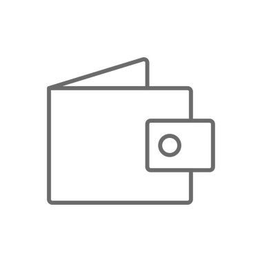 Cüzdan E-Commers simgesi, siyah çizgili. Para, ödeme, nakit, dolar, finans, kart, kredi. Vektör illüstrasyonu