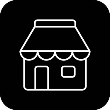 Siyah çizgili E-Commers simgesi. Pazar, perakende, teslimat, süpermarket, bina, alışveriş. Vektör illüstrasyonu