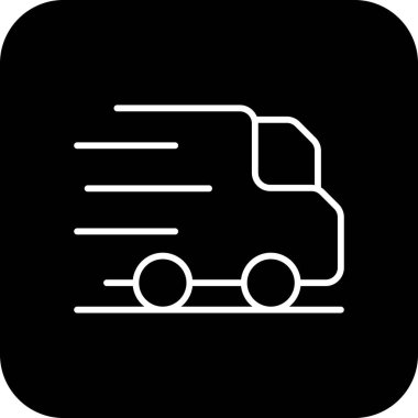 Siyah çizgili E-Commers simgesi. Ulaşım, teslimat, kargo, kamyon, sevkiyat, lojistik, dağıtım. Vektör illüstrasyonu