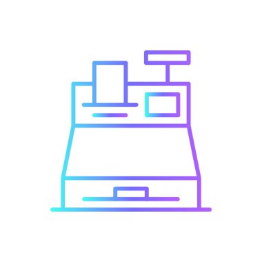 Cash Register E-Commers 'ın mavi duotone stili simgesi. Perakende, ödeme, makine, ödeme, makbuz, kasiyer, tezgah. Vektör illüstrasyonu