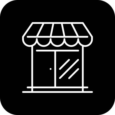 Siyah çizgili E-Commers simgesi. Pazar, perakende, teslimat, süpermarket, bina, alışveriş. Vektör illüstrasyonu