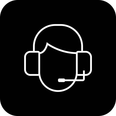 Müşteri hizmetleri ve ofis simgesi, siyah çizgili. Yardım, destek, çağrı, merkez, çevrimiçi, kişi, iletişim. Vektör illüstrasyonu