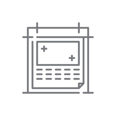 Takvim İşletme ve ofis simgesi, siyah ana hatlı. Saat, tarih, olay, ay, hatırlatma, gün, plan. Vektör illüstrasyonu