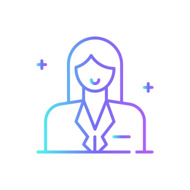 İş kadını iş ve ofis ikonu mavi duoton tarzında. İnsanlar, insanlar, çalışanlar, iş, kullanıcı, karakter, kız. Vektör illüstrasyonu