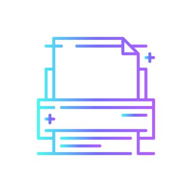 Faks ya da matbaa işi ve mavi duoton tarzı ofis simgesi. makine, sayfa, modern, bilgisayar, dijital, metin, basın. Vektör illüstrasyonu