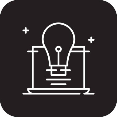 Yaratıcı İş ve ofis simgesi, siyah çizgili. Fikir, yaratıcılık, yenilik, ampul, teknoloji, çözüm, hayal gücü. Vektör illüstrasyonu