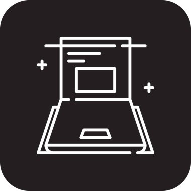 Laptop İşletmeleri ve ofis simgesi, siyah çizgili. bilgisayar, cihaz, bilgisayar, ekran, elektronik, ekran, ortam. Vektör illüstrasyonu