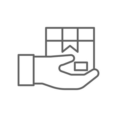 Nakliye sektörü ve ofis simgesi, siyah ana hatlı. teslimat, gemi, kargo, kutu, ihracat, lojistik, paket. Vektör illüstrasyonu