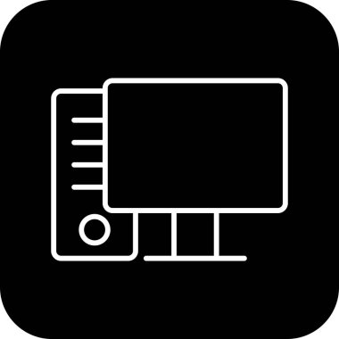 Bilgisayar sektörü ve ofis simgesi, siyah doldurulmuş çizgi tarzında. İnternet, teknoloji, cihaz, ekipman, defter, elektronik, dijital. Vektör illüstrasyonu