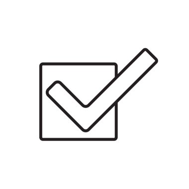 Onaylanmış iş ve ofis simgesi ve siyah taslak tarzı. Şah, tik, işaret, seçim, kalite, onay, onayla. Vektör illüstrasyonu