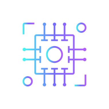 Teknoloji sektörü ve ofis ikonu mavi duoton tarzında. Sembol, ağ, dijital, çip, veri, grafik, bilgi. Vektör illüstrasyonu