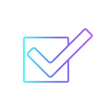 Mavi duoton tarzı onaylanmış iş ve ofis ikonu. Şah, tik, işaret, seçim, kalite, onay, onayla. Vektör illüstrasyonu