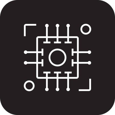 Teknoloji sektörü ve ofis simgesi, siyah çizgili. Sembol, ağ, dijital, çip, veri, grafik, bilgi. Vektör illüstrasyonu