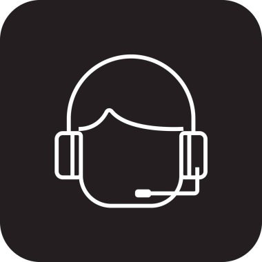 Müşteri hizmetleri ve ofis simgesi, siyah çizgili. Yardım, destek, çağrı, merkez, çevrimiçi, kişi, iletişim. Vektör illüstrasyonu