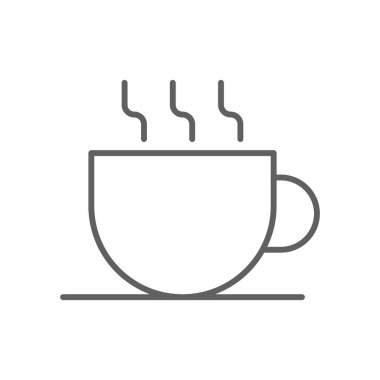 Kahve işi ve ofis ikonu, ana hatları siyah. Bardak, bardak, espresso, sıcak, kafe, restoran, kapuçino. Vektör illüstrasyonu