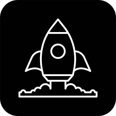 İş ve ofis simgesini siyah çizgi şeklinde başlat. Roket, strateji, yenilik, çözüm, uzay gemisi, hedef, kâr. Vektör illüstrasyonu