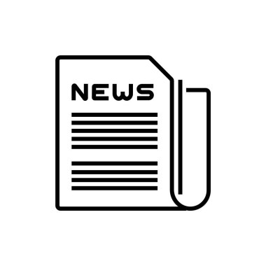 Gazete Finans simgesi ve siyah taslak tarzı. medya, kağıt, makale, bilgi, küresel, sayfa, yayın. Vektör illüstrasyonu