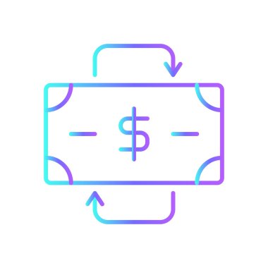 Money Flow Finans ikonu mavi duotone tarzında. İş, yatırım, dolar, para, nakit, transfer, kredi. Vektör illüstrasyonu