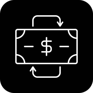Money Flow Finans simgesi, siyah doldurulmuş çizgi tarzı. İş, yatırım, dolar, para, nakit, transfer, kredi. Vektör illüstrasyonu