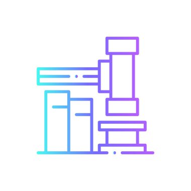 Açık arttırma Finans ikonu mavi duotone tarzında. İş, banka, kasa, hukuk, sözleşme, tokmak, denge. Vektör illüstrasyonu