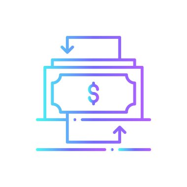 Money Flow Finans ikonu mavi duotone tarzında. Yatırım, dolar, transfer, kar, takas, gelir, ticaret. Vektör illüstrasyonu