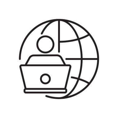 Dış kaynak iş adamları simgesi ve siyah taslak tarzı. İnsanlar, iş, iş, ortaklık, çalışan, organizasyon, beceri. Vektör illüstrasyonu