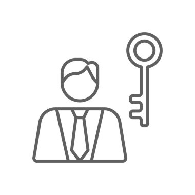 Siyah taslak tarzlı iş adamları ikonu. İş, hizmet, anahtar, strateji, piyasa, finans, çalışanlar. Vektör illüstrasyonu