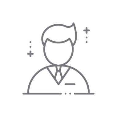 Menajer İş Adamları simgesi ve siyah taslak tarzı. İnsanlar, strateji, lider, insan, insan, iş, iş. Vektör illüstrasyonu