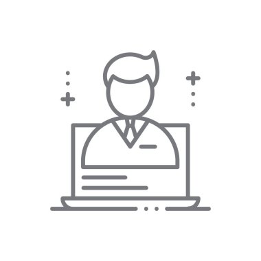 Kişisel web sitesi iş adamları simgesi ve siyah taslak tarzı. Teknoloji, uygulama, veri, bilgisayar, bilgi, kullanıcı, gizlilik. Vektör illüstrasyonu