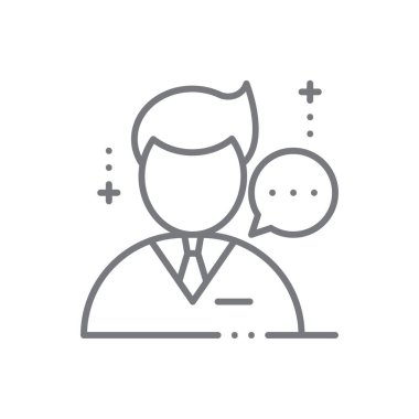 Sözcü İş Adamları simgesi siyah taslak tarzında. ses, iletişim, konuşma, ses, mesaj, konuşma, açıklama. Vektör illüstrasyonu