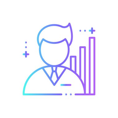 Mavi duoton tarzında büyüyen iş adamları ikonu. grafik, artış, başarı, grafik, ilerleme, diyagram, kâr. Vektör illüstrasyonu