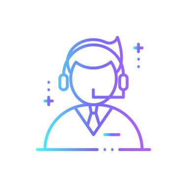 Müşteri Hizmetleri İşadamları ikonu mavi duoton tarzında. Destek, sohbet, çağrı, bağlantı, merkez, online, asistan. Vektör illüstrasyonu