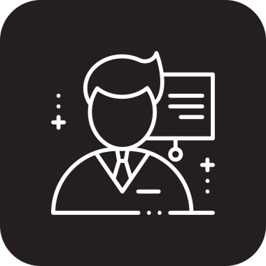 Sunum İş Adamları simgesi, siyah doldurulmuş çizgi tarzı. İnsanlar, konferans, seminer, toplantı, eğitim, tartışma, strateji. Vektör illüstrasyonu