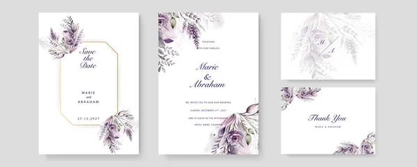 Orchidée Violette Fleur Flore Vecteur Aquarelle Coloré Mariage Invitation Carte — Image vectorielle