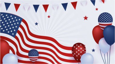 Amerikan ulusal bayrağıyla Bağımsızlık Günü 'nün 4 Temmuz' u kutlu olsun. Evrensel Amerikan bayrağı. Vektör çizimi. Anma Günü, İşçi Bayramı, sunum, vatanseverlik ve seçim için tasarlandı.
