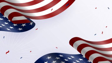 Amerikan ulusal bayrağıyla Bağımsızlık Günü 'nün 4 Temmuz' u kutlu olsun. Evrensel Amerikan bayrağı. Vektör çizimi. Anma Günü, İşçi Bayramı, sunum, vatanseverlik ve seçim için tasarlandı.