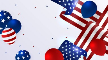 Amerikan ulusal bayrağıyla Bağımsızlık Günü 'nün 4 Temmuz' u kutlu olsun. Evrensel Amerikan bayrağı. Vektör çizimi. Anma Günü, İşçi Bayramı, sunum, vatanseverlik ve seçim için tasarlandı.