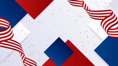 Amerikan ulusal bayrağıyla Bağımsızlık Günü 'nün 4 Temmuz' u kutlu olsun. Evrensel Amerikan bayrağı. Vektör çizimi. Anma Günü, İşçi Bayramı, sunum, vatanseverlik ve seçim için tasarlandı.