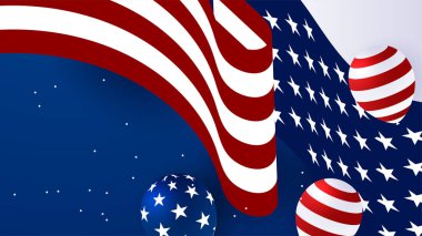 Amerikan ulusal bayrağıyla Bağımsızlık Günü 'nün 4 Temmuz' u kutlu olsun. Evrensel Amerikan bayrağı. Vektör çizimi. Anma Günü, İşçi Bayramı, sunum, vatanseverlik ve seçim için tasarlandı.
