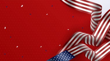 Amerikan ulusal bayrağıyla Bağımsızlık Günü 'nün 4 Temmuz' u kutlu olsun. Evrensel Amerikan bayrağı. Vektör çizimi. Anma Günü, İşçi Bayramı, sunum, vatanseverlik ve seçim için tasarlandı.