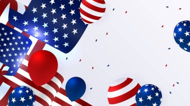 Amerikan ulusal bayrağıyla Bağımsızlık Günü 'nün 4 Temmuz' u kutlu olsun. Evrensel Amerikan bayrağı. Vektör çizimi. Anma Günü, İşçi Bayramı, sunum, vatanseverlik ve seçim için tasarlandı.