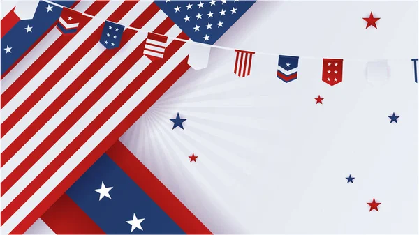 7月4日のアメリカ独立記念日にアメリカ国旗が掲揚されました ユニバーサルアメリカのバナー ベクトルイラスト 記念の日 労働の日 プレゼンテーション 愛国者 選挙のために設計 — ストックベクタ