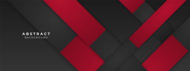 Modern siyah ve kırmızı geometrik şekiller 3 boyutlu soyut teknoloji arka planı. Vektör soyut grafik tasarım sancak deseni sunum arkaplan şablonu.