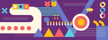 Eski tarz soyut geometrik renkli vintage tasarım pankartı