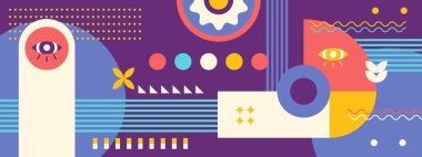 Vintage vektör düz mozaik yatay pankart