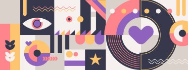 Vintage vektör düz mozaik yatay pankart