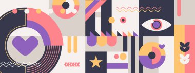 Vektör retro düz mozaik sosyal medya kapağı şablonu