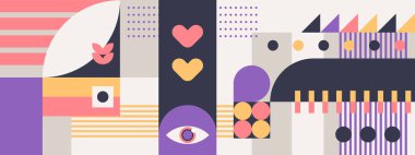 Klasik soyut geometrik renkli retro tasarım pankartı