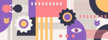 Memphis soyut geometrik renkli retro tasarım pankartı