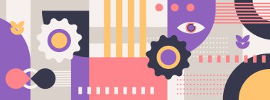 Geometrik vektör bir retro biçim tasarım pankartı.